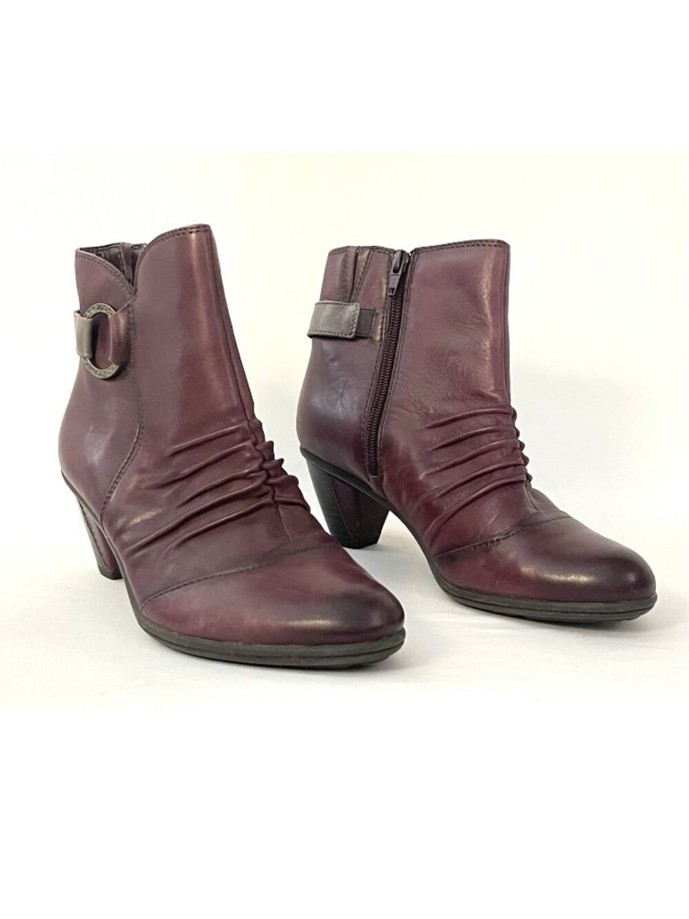 Earth Origins Leather Ankle Boots Sz 8 Wine Purple Side Zip Comfort